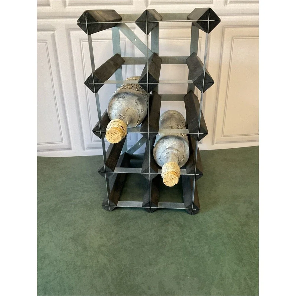 Vintage MCM Wood And Metal Wine Rack.16.5”x 9”